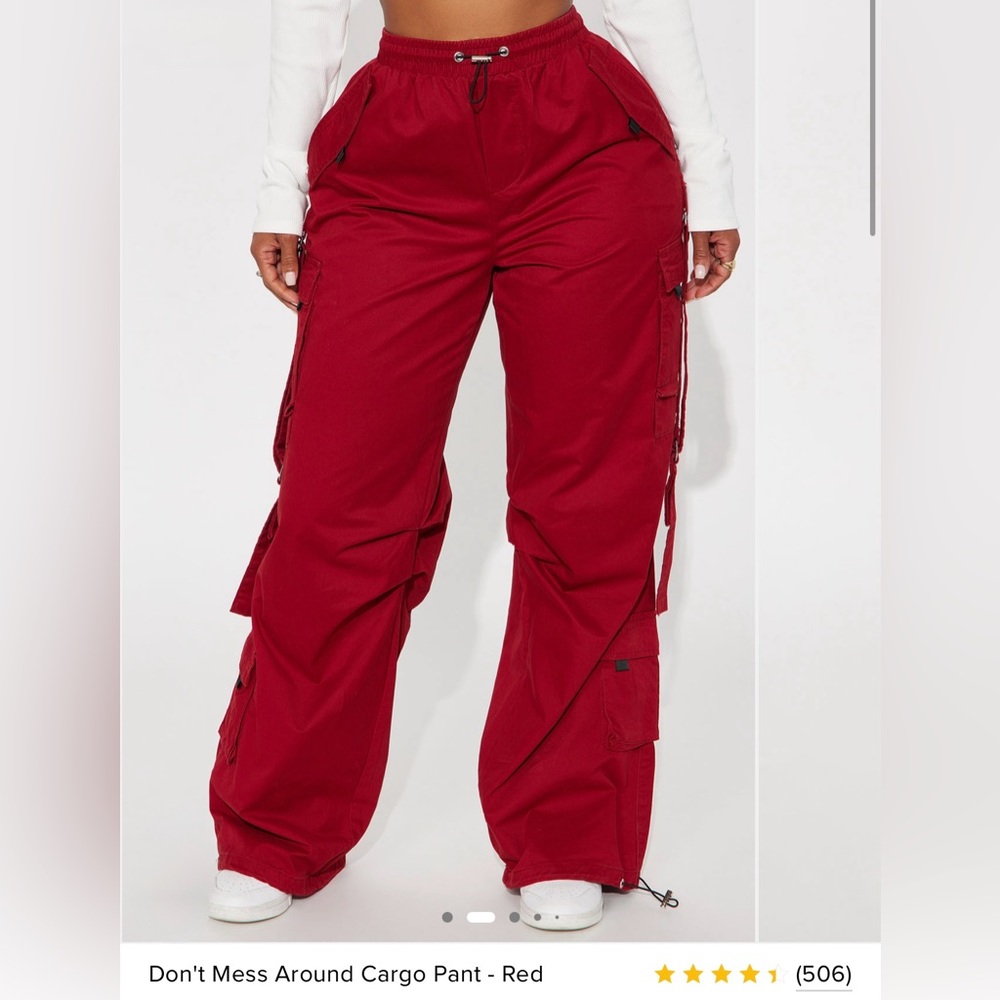 Fashion Nova Don't Mess Around Wide-Leg Cargo Pant - Red